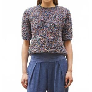 NEW MOLLI desperado textured elbow top in indigo multi